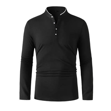2025 New Men's Casual and Fashionable Solid Color Long-Sleeved Stand-Up Collar T-Shirt Summer Versatile and Comfortable Top