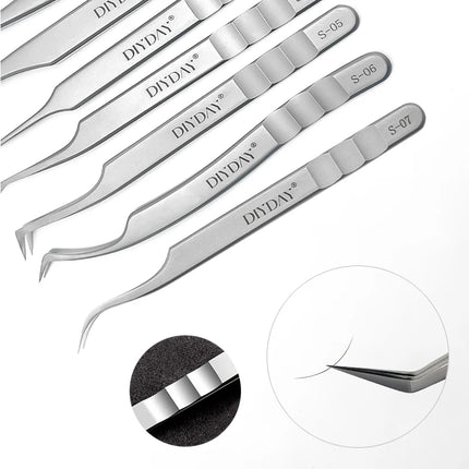 DIYDAY Eyelash Extension Tweezers Stainless Steel Eyebrow Precision Tweezers Fiber Tip Volume Isolation Lashes Extension Tweezer