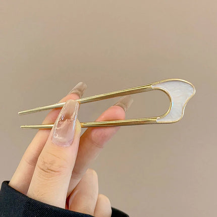 Fashion Luxury Hair Clips Silver Gold Hair Accessories Elegant Enamel Hairpin For Women Metal U Shape Hair Stick Alloy Ornament