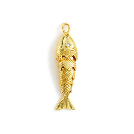 1 Piece Brass Ocean Jewelry Charms 18K Real Gold Plated Fish Animal Movable Clear Cubic Zirconia Pendant For DIY Necklace Making