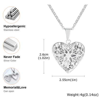 Vnox Never Fade Silver Color Stainless Steel Women Locket Pendant, Openable Heart Pendant Necklaces, Life Tree Floral Collar