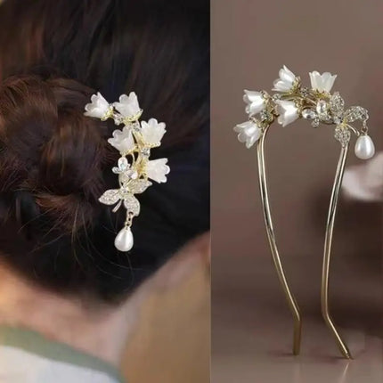 Chinese Hanfu Hair Accessories Long Tassel Vintage Lily Of The Valley U-shaped Hairpins Flower Handmade Hair Sticks For Women