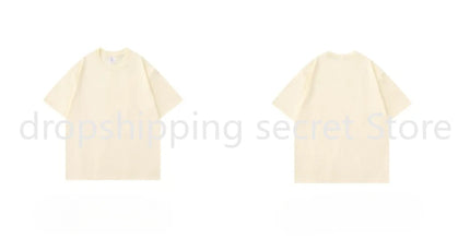 Summer Light Blue 300g Heavy Cotton Short-sleeved T-shirt Loose Men's and Women's Casual Half-sleeves Tee