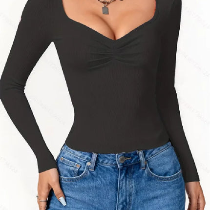 New Fashionable Casual Elegant Solid Color Long Sleeve Women's T-shirt Elegant Pure Color Long Sleeve Ladies' Top