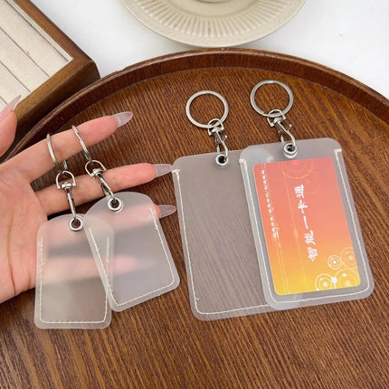 1-10pcs Keychain Card Holder Plastic Heavy Duty Badge Holder Vertical Clear ID Card Holder with Keyring