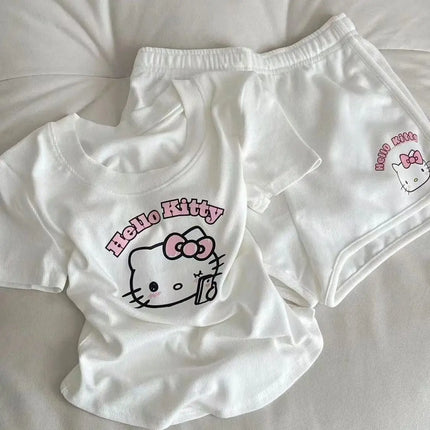 Hello Kitty Kids Pajamas Set Cute Household Clothes Children's T-Shirt Shorts 2Piece Anime Kawaii Loungewear Kids Festival Gifts