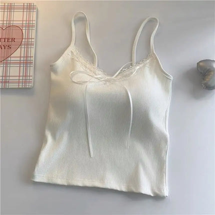 Pure Desire Lace Trim ter Vest Women Summer Sweet Spicy Girl  Knot Slim Fit  Strapba Top Beautiful Bal...