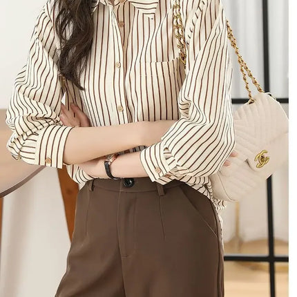 Women's Striped Shirt Casual Long Sleeve Fashion Outerwear Korean Style Spring Autumn New Arrival Elegant French Feel Top