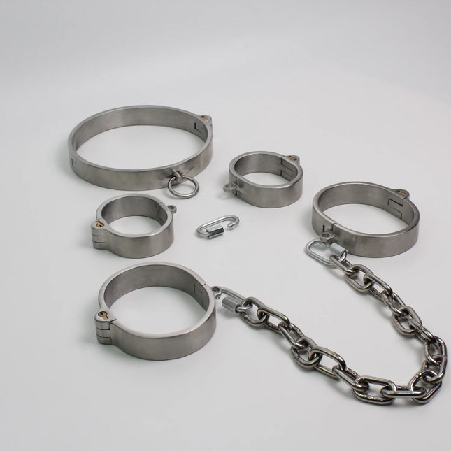 Stainless Steel Detachable Buckle Chain Lockable Neck Collar Wrist Handcuffs Ankle Cuffs Slave BDSM Bondage Restraints Sex Toys