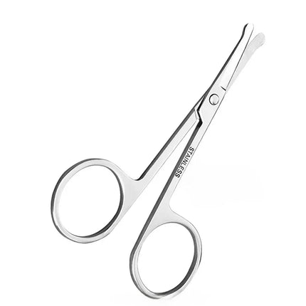 Stainless Steel Small Scissors, Curved & Rounded Blunt Tip for Eyebrows, Eyelashes, Beard Trimming, Moustache
