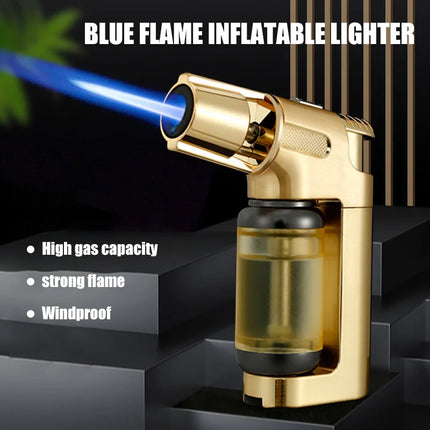 JOBON Inflatable Blue Flame Lighter Transparent Visual Large Capacity Gas Compartment Fixed Flame Lock Design Windproof