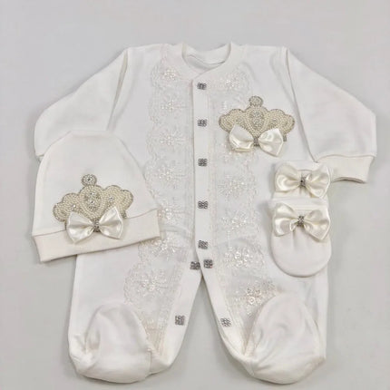 Original UK Prince Take Me Home Outfit Baby Crown Jewels set Baptism Bling Outfit Rubybelleb Light Blue 3pcs Layette Swaddle Set