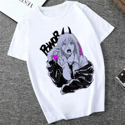 Japanese Anime Denji Tshirt Unisex Chainsaw women T Shirt Women Funny Cartoon Pochita Makima T-shirt Graphic Tees Tops Female 90