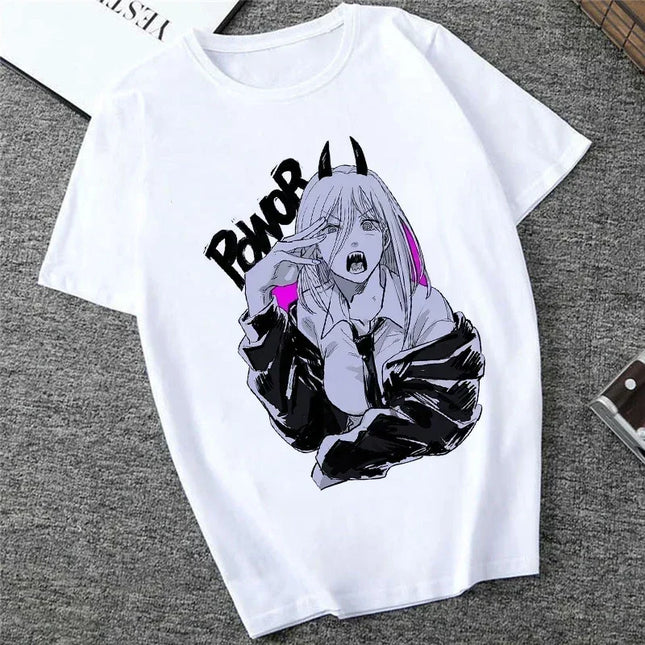 Japanese Anime Denji Tshirt Unisex Chainsaw women T Shirt Women Funny Cartoon Pochita Makima T-shirt Graphic Tees Tops Female 90