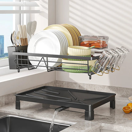 Metal Dish Drying Rack with Cup & Utensil Holders, Large Capacity Space-Saving Kitchen Sink Organizer