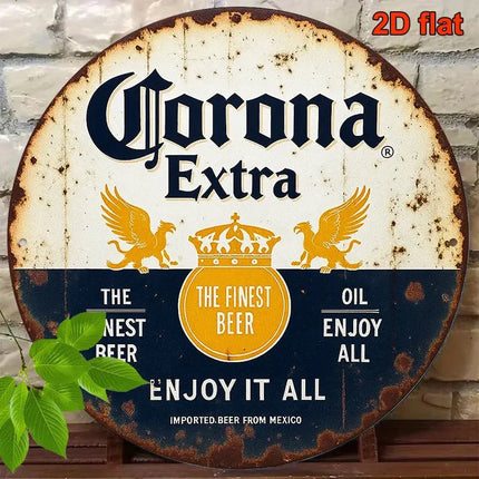 Retro Wooden Round 2D Corona Extra Aluminum Plaque - Decorative Beer Sign for Bars Restaurants And Cafes Hanging Artwork