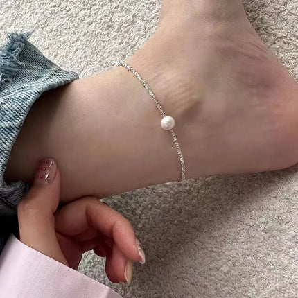 PANJBJ 925 Silver Color Mosubi Zircon Anklet For Women Girl Simplicity Retro Exquisite Jewelry Birthday Gift Dropshipping