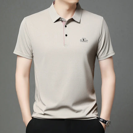 New Men's Business Casual Short-Sleeved Shirt with Badge, Solid Color Polo Shirt, Fashionable, Breathable, Comfortable, Versatile Top