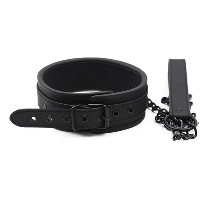 BDSM PU Leather Collar with Leash Padded Neck Restraint Slave Bondage Adult Sex Toy for Women Men Fetish Role Play Gear