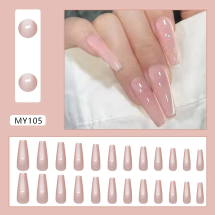 Dark Brown Flowers 24 Pcs Press-on Nails Pink Nail Polish Glossy Artificial Finger Manicure Reusable False Nails