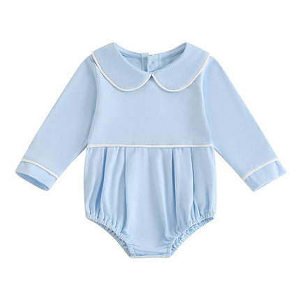 Pudcoco Baby Boys Girls Romper Long Sleeve Doll Collar Contrast Line Solid Color Bodysuit Newborn Playsuit