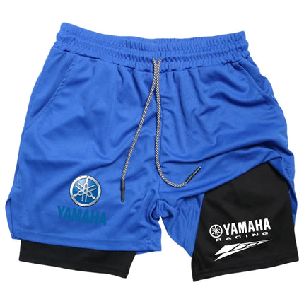 Summer Yamaha logo men's running shorts 2-in-1 double-layer gym sportswear comfortable and breathable men's sportswear