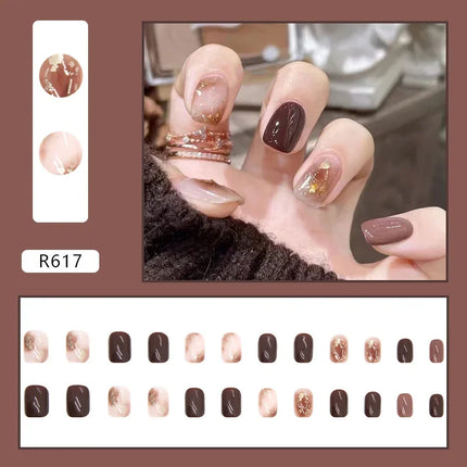 Cool Ash 24 Pcs Press on Nails Pink Nail polish Glossy Artificial Finger Manicure Reusable False Nails for Women