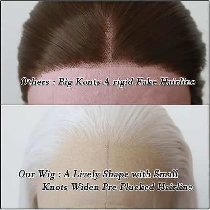 Long Straight Lace Front Wigs Platinum White Natural Heat Resistant Synthetic Hair Half Hand Tied Wigs for Cosplay Daily Wear