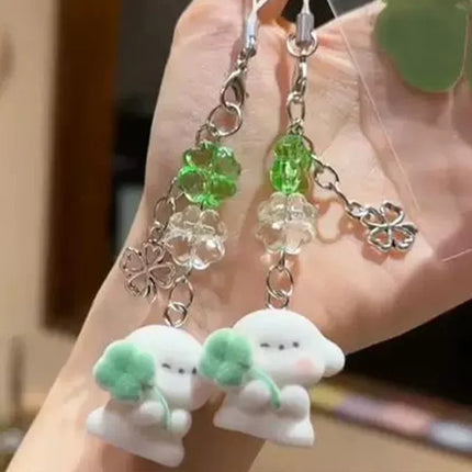1/2pcs Cute Clover Hug Dog Pendant Keychain Lanyard Flocking Puppy Mobile Phone Straps Pendant Keyring Schoolbag Decorative