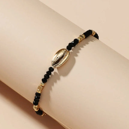 1 Seaside Beach Style String Color Bead Crystal Shell Ankle Ankle Anklet Women's All-match Leisure Travel Party Simple Body Gold