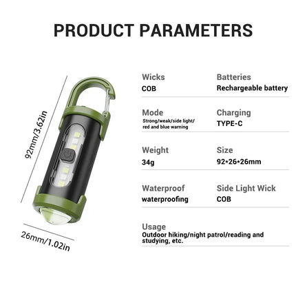 Powerful EDC LED Flashlight Keychain Rechargeable Hanging Portable Flashlights Waterproof Keyring Camping Walking Pocket Lamp