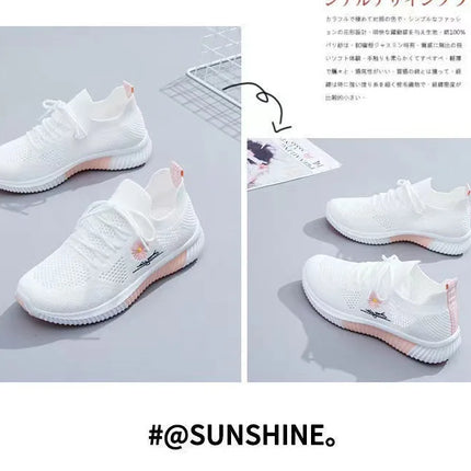Summer Small White Shoes for Women's Casual Flying Knitted Shoes Comfortable Soft Sole Breathable Running Students' Shoes