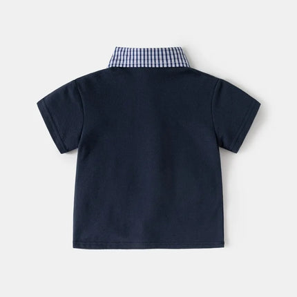 HoneyCherry New Summer Boys' Polo Shirt, Cotton Color - Block Spliced Short - Sleeve Lapel Top for Toddlers