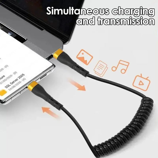 PD 120W Type C to Type C Cable 5A Fast Charge USB C Spring Car Charger Cable For iPhone 15 Series Xiaomi 12 Samsung S23 Macbook