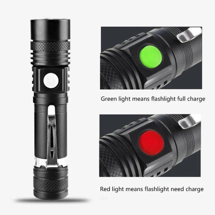 Ultra Bright LED Flashlight Rechargeable Aluminum Alloy Lamp with Clip Portable T6 Tactical Torch Outdoor Camping Hiking Cycling