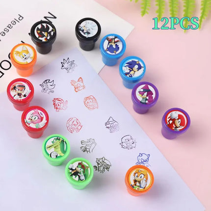 12PCS Hedgehog Children's Toy Seal Cartoon Seal Anime Sonic Pattern Children's Birthday Party Boy and Girl Birthday Party Gift