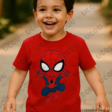 2026 New Cute Spider-man Cartoon Print Children Cotton T-shirt Summer Short Sleeve Tees Boys Girls Clothes Casual Kids/Adult Tops