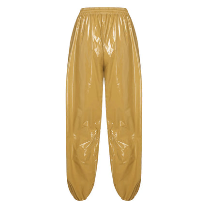Mens Shiny Waterproof Jogging Pants Y2K Drawstring Elastic Waistband Side Pockets Track Baggy Glossy Pants Hip Hop Trousers