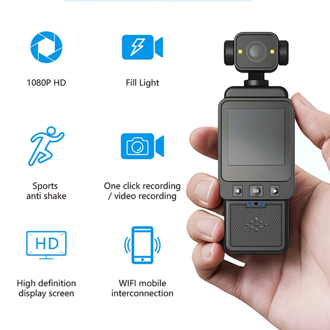 360° Rotating Handheld Mini Anti-shake Camera 1080P HD Display Screen WiFi Wireless Wearable Night Vision Outdoor Motion Camera