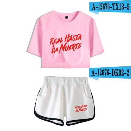 Fashion Youthful Print Anuel AA Women Sexy Short Sleeve Sexy Shorts+lovely T-shirts Dew navel Girl Sport suits Two Piece Set
