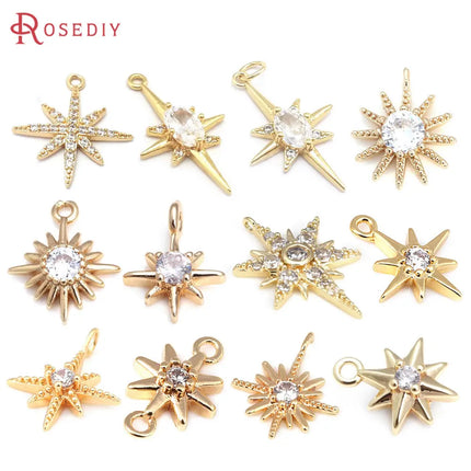 18K Gold Color Brass  Zircon Star Charms Pendants Jewelry Necklaces Earrings Bracelets Making Supplies Diy Findings Accessories
