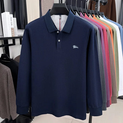 100% pure cotton high-end men's long-sleeved polo shirt, autumn fashion hot-selling pony embroidery design golf top T-shirt