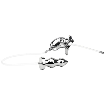 FRRK Curve Cylinder Male Chastity Cage With Metal Anal Plug Silicone Urethral Catheter 2 In 1  Adult Games Sex Toys For Men Gay