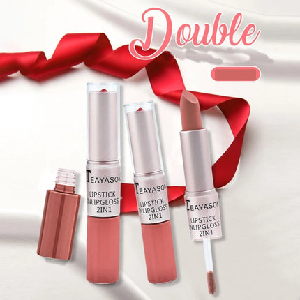Double-Ended Velvet Matte Lipstick with Long-Lasting Effect, Brightening and Complexion-Enhancing Lipstick Pen for Autumn and Winter, Non-Transfer Matte, Valentine's Day Gift Lipstick