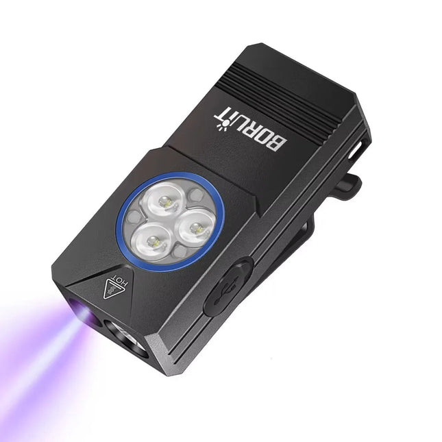 BORUiT EV30 550LM Keychain EDC Flashlight Type-C Rechargeable UV LED Work Light Torch with Magnet Camping Pocket Lantern