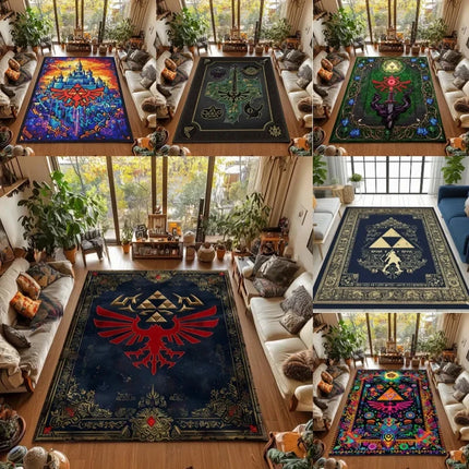 VIKAMA Gaming Rug Non-slip Zelda Triforce Mat for Game Room Home Decor
