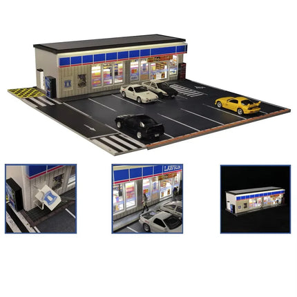 1:64 Scale Miniatures Building Scene Car Parking Lot Model Lighting Version Car Garage Diorama Models Simulation Collection Gift