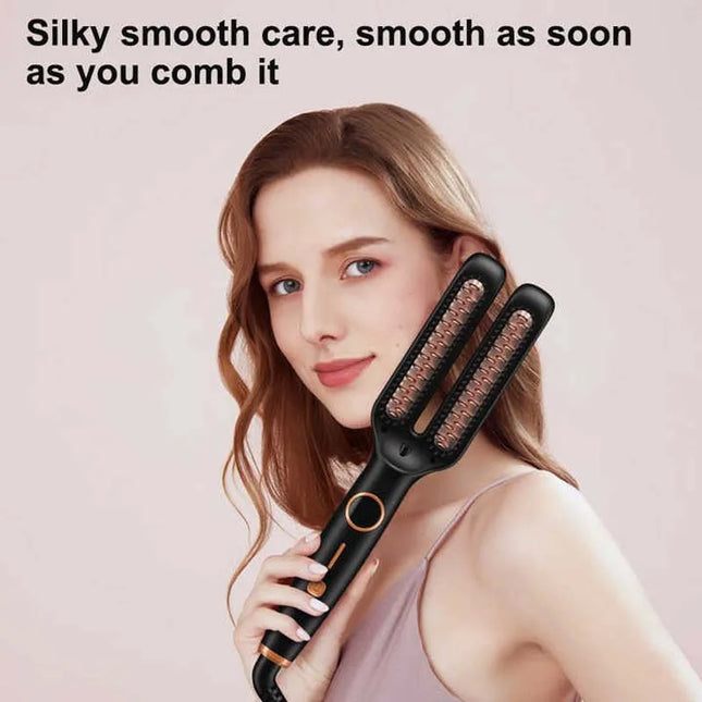 Electric Anti-Frizz Hair Hot Comb Brush Straightener, 2-in-1 Ceramic Hair Straightener Brush with LCD Digital Display