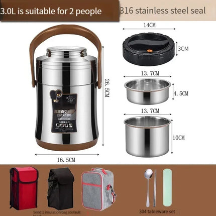 Household 220v Stainless Steel Insulated Lunch Box With Ultra-long Portable Vacuum Capacity For 24 Hours