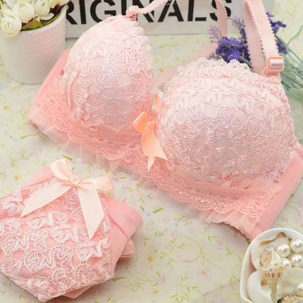 Sexy French Korean Bra Set New Lace Gather Underwear Thin 3/4 Cup Adjustable Push Up Big Size 70-85 AB White Girls Lingerie Sets